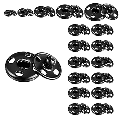 50 Sets Metall-Druckknöpfe, Verschlüsse, Druckknopf, zum Aufnähen, schwarze Druckknöpfe für Geldbörse, Handtasche, Kleidung, Nähen, Bastelbedarf, 7 mm, 9 mm, 15 mm (alles in einer Packung, schwarz) von Hash