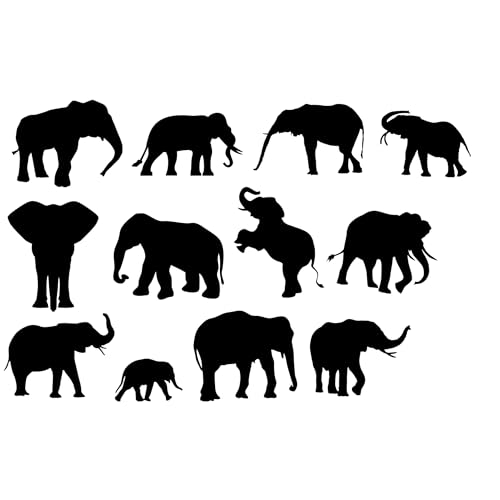 12 Stück Elefant Aufkleber - Kinderzimmer Dekor - Laptop Aufkleber - Scrapbook Aufkleber - Auto Aufkleber - Wasserflasche Aufkleber - Party Bag Aufkleber (Schwarz, Extra Klein Packung) von Hatcherabilia
