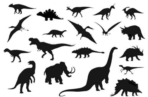 19 Stück Jurassic Dinosaurier Silhouette Aufkleber - T-Rex Aufkleber - Jungen Zimmer Dekor (schwarz) von Hatcherabilia