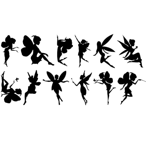 Hatcherabilia 12 Stück Fee Aufkleber - Fee Geschenke - Laptop Aufkleber - Scrapbook Aufkleber - Auto Aufkleber - Wasserflasche Aufkleber - Sticker Partytüten (Kleine Packung, Schwarz) von Hatcherabilia