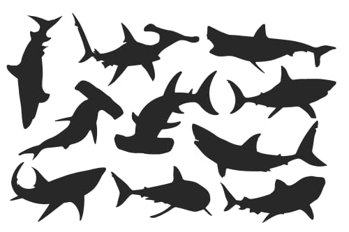 Shark Silhouette Jaws Cute Sticker Set - Autoaufkleber - Tablet Aufkleber - Wandaufkleber (14 cm x 9 cm Blatt, schwarz) von Hatcherabilia