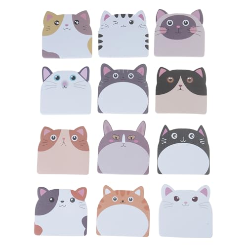 12 x Haftnotizpapier, Cartoon-Katzen, Notizblock, aschig, Notizblock, unliniert, 30 Blatt/Block von Hattba