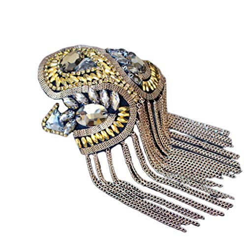 Handgefertigtes Schulterbrett-Abzeichen für Damen und Kinder, mit Strasssteinen, Perlen, Metallkette, Quasten, Applikationen, Epauletten, Applikationen, Aufnäher für Kinder zum Aufnähen Handgefertigtes Schulterbrett-Abzeichen für Damen und Kinder, mit Strasssteinen, Perlen, Metallkette, Quasten, Applikationen, Epauletten, Applikationen, Aufnäher für Kinder zum Aufnähen von Hattba
