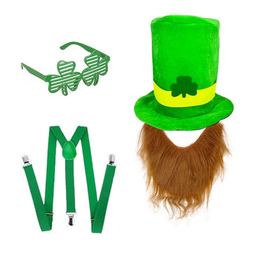 Irish Green Hut und Bart Set mit Gürtel und Brille Kostüm Zubehör für Festival Feier und Paraden von Hattba