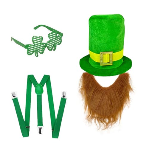 Irish Green Hut und Bart Set mit Gürtel und Brille Kostüm Zubehör für Festival Feier und Paraden von Hattba