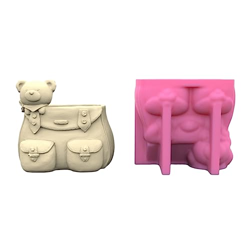 Silikonform für Blumentöpfe, Gartenstatuen, Rucksack, Bär, Blumentopf, einzigartiger Stifthalter, Harzformen, Silikon-Pflanzgefäß, Zement, Blumentopf-Form, handgefertigtes Handwerk von Hattba