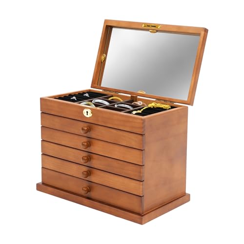 HauTour Modern Schmuckkästchen Groß,Schmuckaufbewahrung mit 6 Ebenen,Schmuckschatulle Damen, für Ohrringe, Ringe Schmuck Aufbewahrung, mit Schubladen, Spiegel, Uhrenkissen, Geschenk für frauen HauTour Modern Schmuckkästchen Groß,Schmuckaufbewahrung mit 6 Ebenen,Schmuckschatulle Damen, für Ohrringe, Ringe Schmuck Aufbewahrung, mit Schubladen, Spiegel, Uhrenkissen, Geschenk für frauen von HauTour