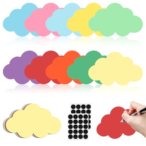100 Stück Wolken Moderationskarten Set, 5 Farben Metaplankarten Karteikarten Präsentationskarten mit 50 Paare Selbstklebenden Klettband, für Büro, Schule, Meeting, Vortrag(23x14cm/9.05x5.5in) von Hauojaus