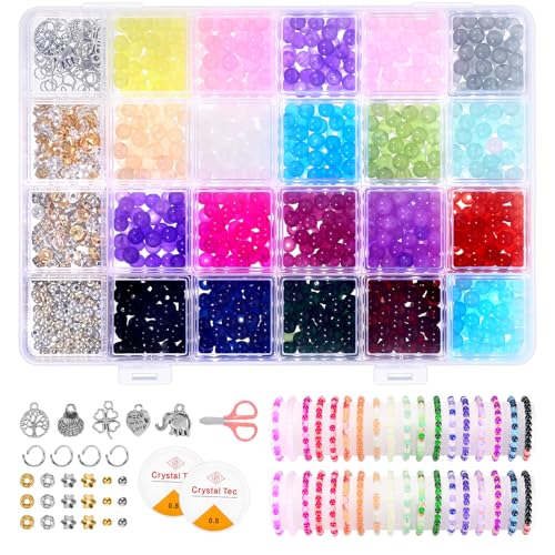 1258 Stücke 6mm Glasperlen für Armbänder, 24 Farben Perlen für Armbänder, Kristallglas-Perlen set, Glasperlen mit Metallteile, Bracelet Making Kit für DIY Handwerk Bastelset 1258 Stücke 6mm Glasperlen für Armbänder, 24 Farben Perlen für Armbänder, Kristallglas-Perlen set, Glasperlen mit Metallteile, Bracelet Making Kit für DIY Handwerk Bastelset von Hauojaus
