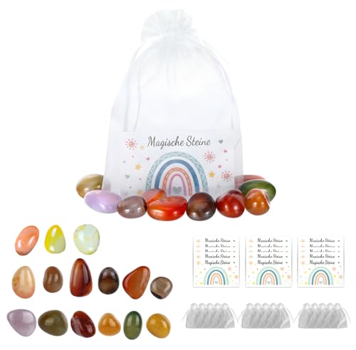 15x ​​Glückssteine​​ für Kinder, Edelsteine für Kinder 2-3cm/0.79-1.18inch, ​​Mitgebsel Kindergeburtstag​​, ​​Magische Steine​​, Organzabeutel und Glücksbringer​​, Einschulung Kommunion Partydeko von Hauojaus