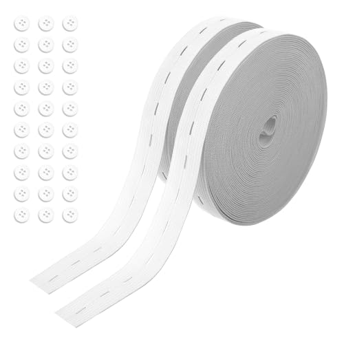 ​​​​2 Rollen 10m Gummibänder, Gummiband 2cm/0.79inch Breit Rubber Band Elastisches Gummiband Nähen mit Knopflöchern, Knopflochgummi für Textile Anwendungen Röcke Kleidung​​​​​​ (Weiß) von Hauojaus