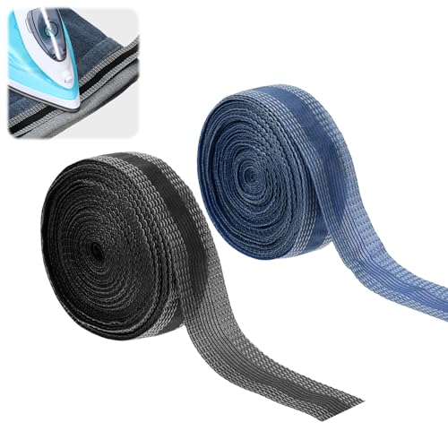 2 Stücke Gardinenband zum Aufbügeln ​Saumband Zum Aufbügeln 10M/393.7Inch Hosenband Selbstklebend Schwarz+Blau Waschfest Einfaches Bügelband Praktisches Bügelband für Textilien,Röcke,Jeans Ohne Nähen von Hauojaus