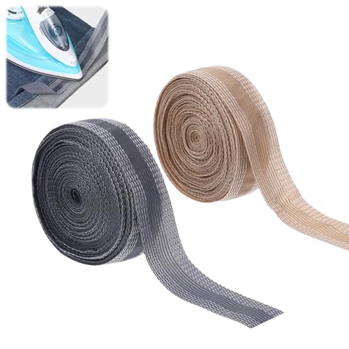 ​2 Stücke Saumband zum Aufbügeln 10M/393.7Inch Waschfest Einfaches Gardinenband zum Aufbügeln Saumband Selbstklebend Grau+Beige für Stoffe,Vorhänge,Hosenlängen-Anpassung Universell Selbstklebend von Hauojaus