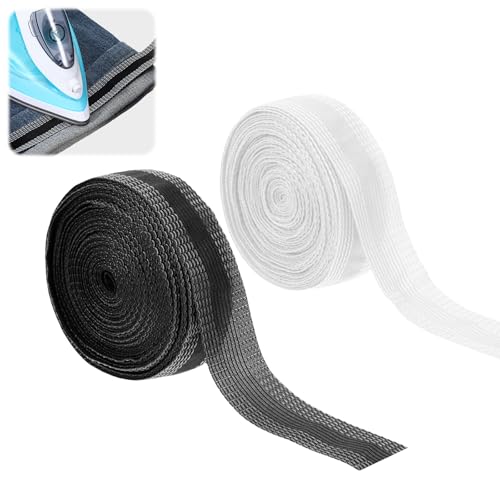 2 Stücke Saumband zum Aufbügeln Gardinenband Zum Aufbügeln 10M/393.7Inch ​Saumband Selbstklebend Bügelband 25mm/0.98Inch Breit ​Schwarz und Weiß für Hosen Kleidung Stoffe Gardinen Vorhänge Ohne Nähen von Hauojaus