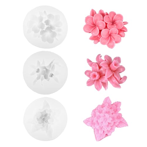 3 Stück Silikonform Blumen Kerzenformen Silikon, Kerzen Silikonformen Gießformen, Wiederverwendbare Kerzenform Silikon für die Herstellung von handgefertigten Duftkerzen, Seifen, Gips Harzhandwerk von Hauojaus
