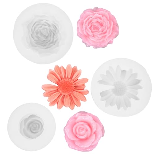 3 Stück Silikonformen Gießformen Kerzen Blumen, 3D ​​Silikonformen​​ Kerzen Rosen Nelke Pfingstrose mit Transparentes Silikon für DIY Kerzenherstellung, Seifen und Harzdekoration (3 Größen) von Hauojaus