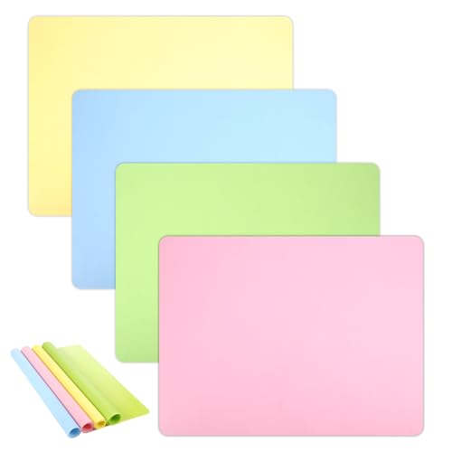 4 Stück Malunterlage für Kinder Silikonmatte 40x30cm/15.7x11.8inch, Bastelunterlage Kinder, Abwaschbar, Rutschfeste Antihafte Tischunterlage, Platzset für Epoxidharz, Handwerk (4 Farben)​​ von Hauojaus