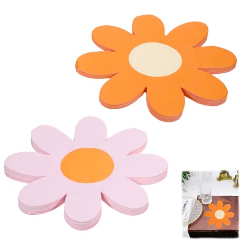 40 Stück Servietten Blumen Gänseblümchen Deko, 3-Lagige ästhetik Deko 25x25 cm, Blumenform Geburtstag Hochzeit Party Tischdeko Sommerfest Geschirr Party Dekoration (Orange und Lila) von Hauojaus
