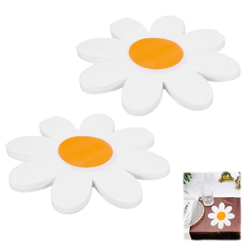 40 Stück Servietten Blumen Gänseblümchen Deko, Blumen Servietten 3-Lagige 25x25 cm/9.84x9.84 inch, Blumenform Geburtstag Hochzeit Party Tischdeko Sommerfest Geschirr Dekoration (Weiß) von Hauojaus