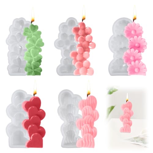 5 Stück Kerzen Formen Silikon​​ Blumen 3D-Set, ​​Kerzenformen Zum Gießen​​ mit 5 Designs (5,5-16 cm/2,17-6,30inch), ​​Silikonformen Kerzen​​ für DIY Handwerk, Geschenke, Deko von Hauojaus