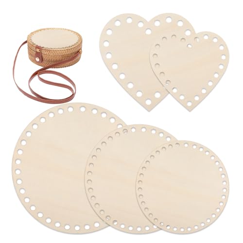 5 Stück ​​Korbboden Zum Häkeln Holzboden Zum Häkeln​​ Taschenboden Häkeln ​​Naturholzkorbboden DIY Korb​​ Flechten Set mit Oval/Rund/Herzformen 15-30cm/5.9-11.81inch für Basteln und Textilprojekte von Hauojaus