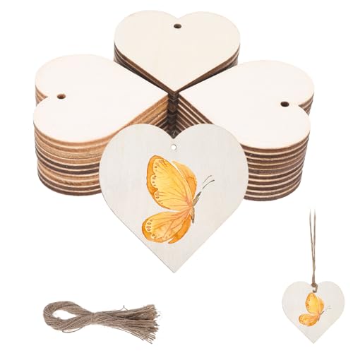 50 Stück Holzherzen Zum Beschriften 5cm/1.97inch, Holzherzen Zum Bemalen Herz Holz mit Loch, Natur Buchsbaum für Hochzeit, Party, Jubiläum, Geschenkanhänger, DIY Handwerk, Hochzeitdeko Streudeko von Hauojaus
