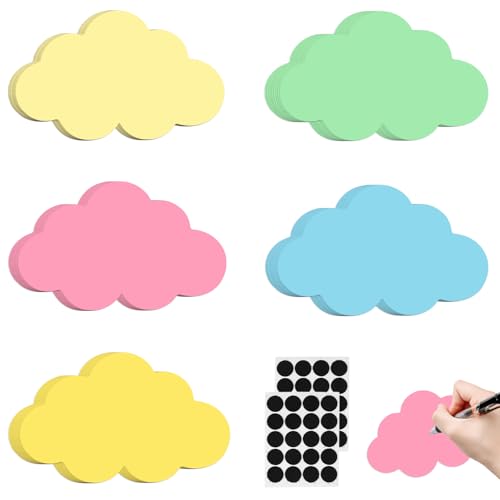50 Stück Moderationskarten Set, Wolken Metaplankarten 5 Farben Karteikarten Präsentationskarten mit 50 Paare Selbstklebenden Klettband, für Büro, Schule, Meeting, Vortrag(23x14cm/9.05x5.5in) von Hauojaus