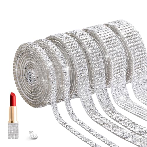 6 Rollen Strassband Selbstklebend, Strasssteine Glitzersteine Selbstklebend, Kristall Diamant Dekoration Glitzerband für DIY Dekoration Brautaccessoires Handwerk & Deko (Silber, 3 Typ) von Hauojaus