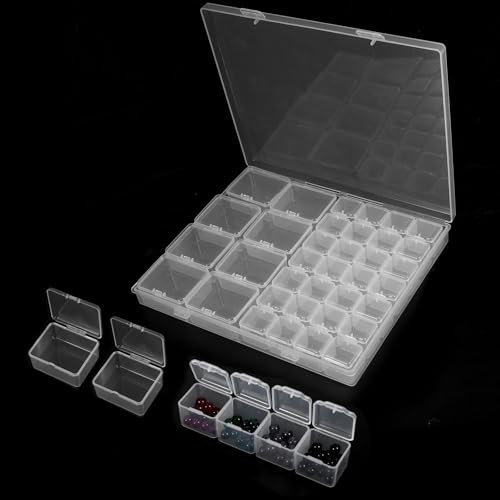 Diamond Painting Aufbewahrungsbox​​ Diamond Painting Zubehör Boxen​​, Transparente Sortierbox 21x17.5x2.7cm/8.27x6.89x1.06inch, ​​Box mit Deckel​​ für Schmucksteine und Elektronikteile (36 Fächern ) von Hauojaus