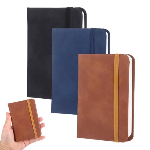 Hauojaus 3 Stück Notizbuch Klein Kleines Notizbuch A7 Leder, Kleines Notizblock A7 3x4.33inch mit Elastischem Verschlussband 100 Seiten mit Dickem Papier für Arbeit Schule Reisejournal (3 Farben) von Hauojaus