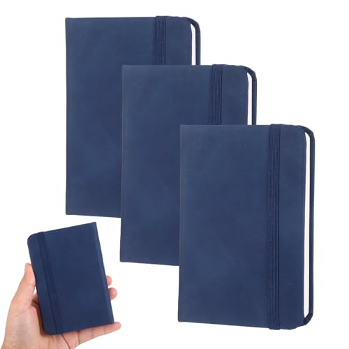 Hauojaus 3 Stück Notizbuch Klein Kleines Notizbuch A7 Leder, Kleines Notizblock A7 3x4.33inch mit Elastischem Verschlussband 100 Seiten mit Dickem Papier für Arbeit Schule Reisejournal (Blau) von Hauojaus