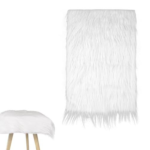 Kunstfell Meterware Stoff​​ ​​Kunstfell Weiss​​ ​​Fellstoff​​ 60x40 cm/23.6x15.7in, Fellimitat Meterware für DIY Basteln, Polsterbezug, Bodendekoration Matte, Gnome Beard Hair (Weiß) von Hauojaus