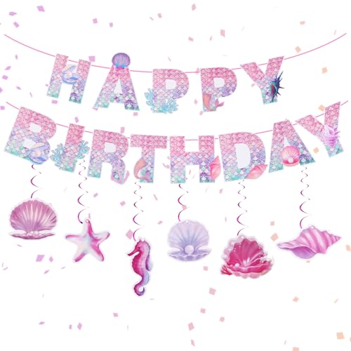 Meerjungfrau Geburtstag Deko Set mit Happy Birthday und 6 Hängespiralen, Meerjungfrau Geburtstag 120cm/47inch Langlebiger Fischschuppen-Papierstreifen für Kindergeburtstag Party Meerjungfrau Geburtstag Deko Set mit Happy Birthday und 6 Hängespiralen, Meerjungfrau Geburtstag 120cm/47inch Langlebiger Fischschuppen-Papierstreifen für Kindergeburtstag Party von Hauojaus