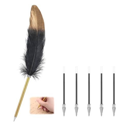 Schreibfeder Kalligraphie Set calligraphy set mit 5 Ersatzminen Kugelschreiber, 24.5cm/9.7inch , Schwarze Federn Kugelschreiber Goldfarbene Feder, Elegantes Schreibwaren für Büro Hochzeit Künstler Schreibfeder Kalligraphie Set calligraphy set mit 5 Ersatzminen Kugelschreiber, 24.5cm/9.7inch , Schwarze Federn Kugelschreiber Goldfarbene Feder, Elegantes Schreibwaren für Büro Hochzeit Künstler von Hauojaus