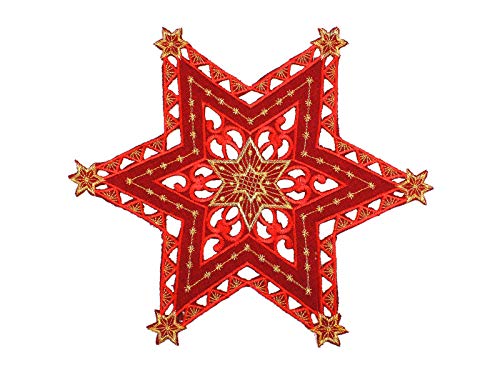 Haus und Deko Tischdecke 30 cm rot mit Gold Sterne Weihnachten Deckchen Advent Bestickt Untersetzer Mitteldecke von Haus und Deko