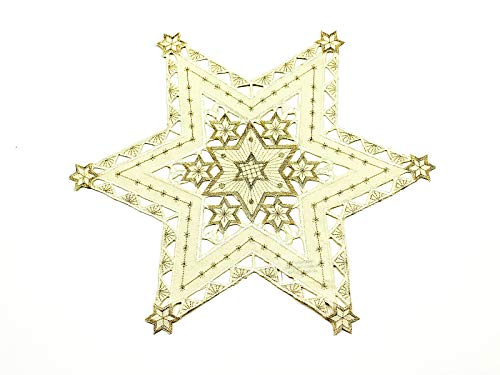 Haus und Deko Tischdecke 40 cm Ecru mit Gold Sterne Weihnachten Deckchen Advent Bestickt Untersetzer Mitteldecke von Haus und Deko