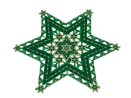 Haus und Deko Tischdecke 40 cm grün mit Gold Sterne Weihnachten Deckchen Advent Bestickt Untersetzer Mitteldecke von Haus und Deko