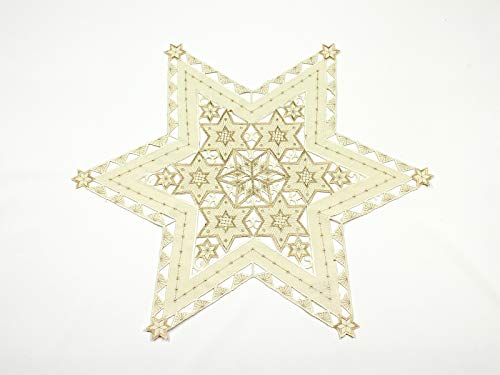 Haus und Deko Tischdecke 60 cm Ecru mit Gold Sterne Weihnachten Deckchen Advent Bestickt Untersetzer Mitteldecke von Haus und Deko