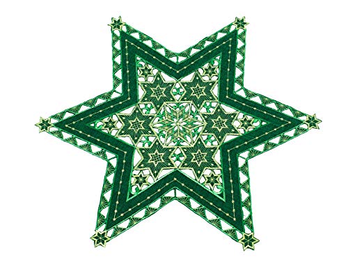 Haus und Deko Tischdecke 60 cm grün mit Gold Sterne Weihnachten Deckchen Advent Bestickt Untersetzer Mitteldecke von Haus und Deko