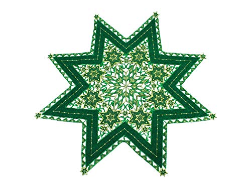 Haus und Deko Tischdecke 85 cm grün mit Gold Sterne Weihnachten Deckchen Advent Bestickt Untersetzer Mitteldecke von Haus und Deko