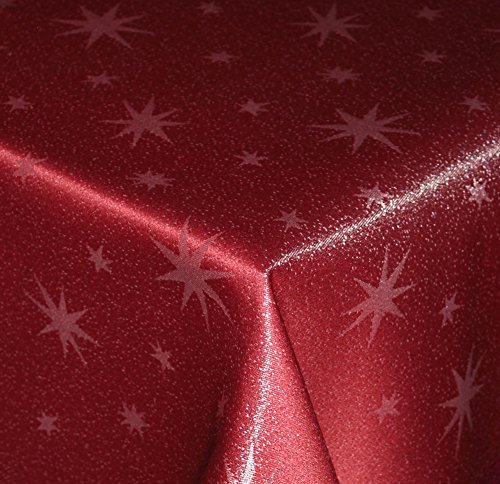 Tischdecke Weihnachten 180 cm Rund Rot Lurex Sterne Weihnachtstischdecken bügelfrei knitterfrei Tischdecken Advent Weihnachtsdeko Tischdeko Herbst von Haus und Deko