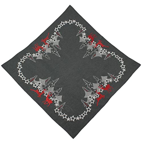 Tischdecke Weihnachten 85 x 85 cm Stickerei Roter Hirsch Anthrazit Weihnachtstischdecken Mitteldecke Dekorativ Tischdecken Leinenoptik Weihnachtsdeko Tischdeko von Haus und Deko