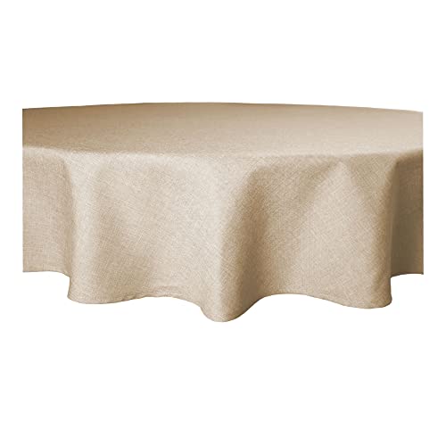Tischdecke rund 220 cm Ø beschichtet Struktur Leinen-Optik Flecken und Wasser abweisend Lotuseffekt #1224 (beige Natur) von Haus und Deko
