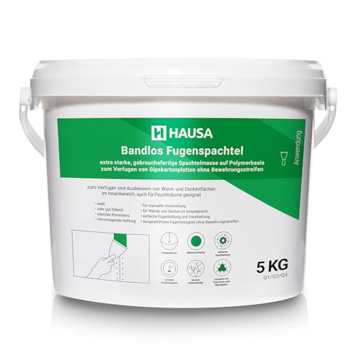 Reparatur Spachtelmasse extra starke Fertigspachtel Verfugen von Gipskartonplatten ohne Verstärkungsstreifen für Wände Decken im Innenbereich Rissfüller Trockenbau Fugenspachtel weiß 5kg HAUSA Reparatur Spachtelmasse extra starke Fertigspachtel Verfugen von Gipskartonplatten ohne Verstärkungsstreifen für Wände Decken im Innenbereich Rissfüller Trockenbau Fugenspachtel weiß 5kg HAUSA von Hausa