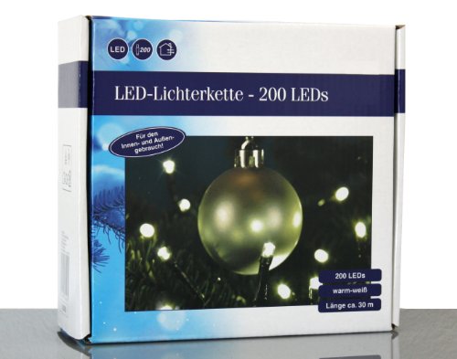 LED Lichterkette warmweiß 200er 19,9m grünes Kabel HI 76093 von Haushalt International