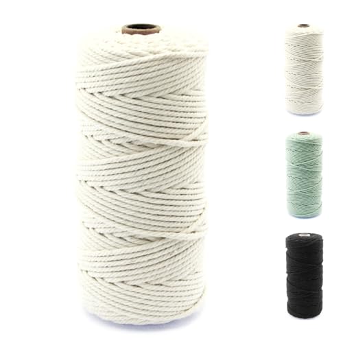 1/2 Stück Makramee Garn, 3 mm x 100 m, 100% Baumwolle, Baumwollkordel Natur Baumwollseil, DIY, Basteln von Dekoration Wie Blumenampel, Wandbehang, Windlicht, Traumfänger (Beige * 1) von Hausio