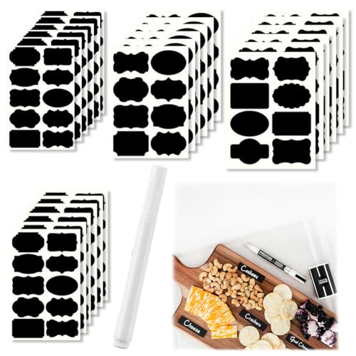 120/240 Pcs Aufkleber zum Beschriften, Aufkleber Wasserfest, Klebeetiketten zum Beschriften mit Stift, Tafelfolie Selbstklebend, Sticker zum Beschriften, Marmelade usw (120 Quadratische+1 Stift) von Hausio