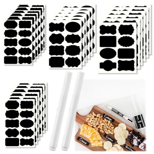 120/240 Pcs Aufkleber zum Beschriften, Aufkleber Wasserfest, Klebeetiketten zum Beschriften mit Stift, Tafelfolie Selbstklebend, Sticker zum Beschriften, Marmelade usw (240 Quadratische+2 Stift) von Hausio