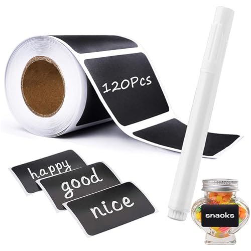 120/240 Pcs Aufkleber zum Beschriften, Aufkleber Wasserfest, Klebeetiketten zum Beschriften mit Stift, tafelfolie selbstklebend, Klebeetiketten Partner (120 Quadratische+1 Stift) von Hausio
