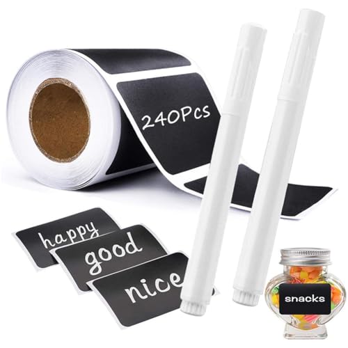 120/240 Pcs Aufkleber zum Beschriften, Aufkleber Wasserfest, Klebeetiketten zum Beschriften mit Stift, tafelfolie selbstklebend, Klebeetiketten Partner (240 Quadratische+2 Stift) von Hausio